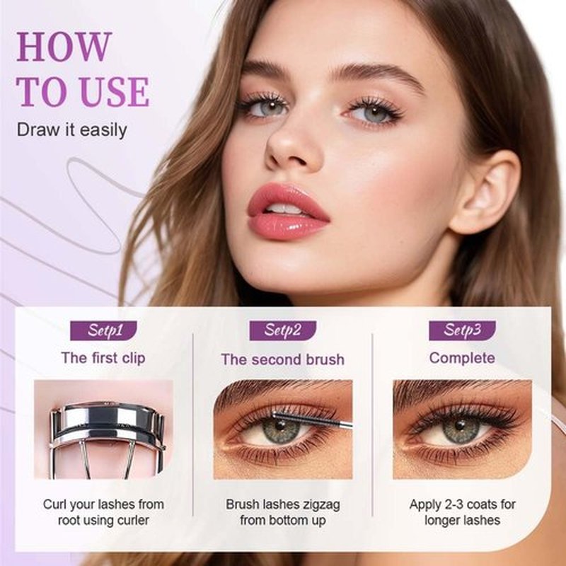 Skiennix Iron Wand Mascara - 2025 Upgraded Waterproof Formula | Long-Lasting 3D Curling, Black