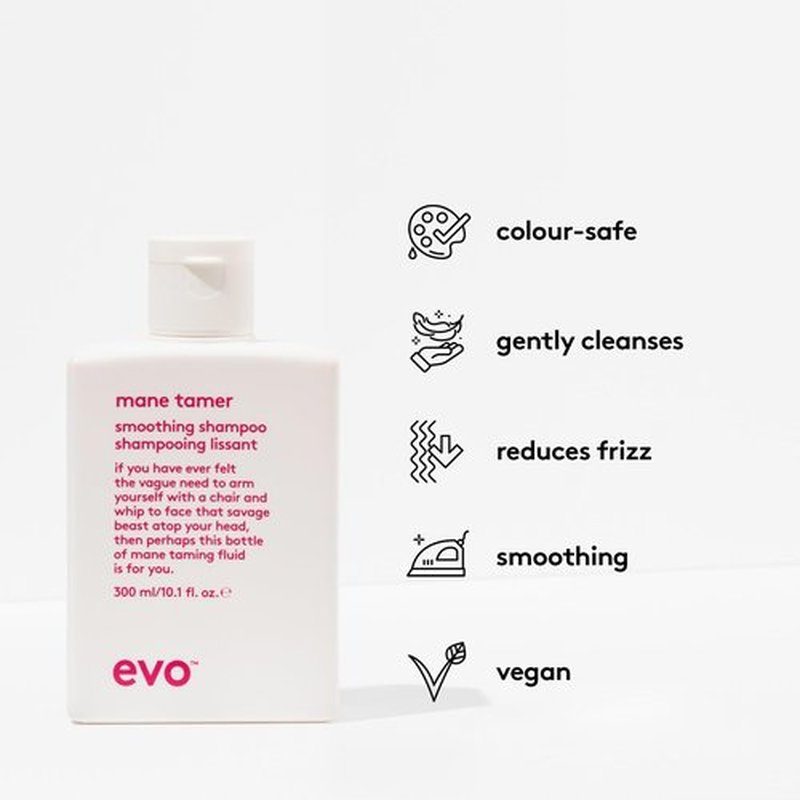 EVO Mane Tamer Smoothing Shampoo for Frizzy & Color-Treated Hair - Reduces Frizz, Controls Unruly & Protects Color - 10.1 fl oz