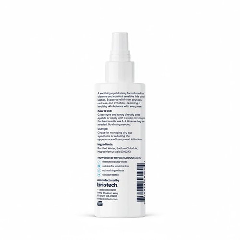 BRIOTECH Eyelid Cleanser, Hypochlorous Acid Spray, Lid & Eyelash Cleanser, Soothe Sensitivities, Calm Redness & Bumps, Support Against Irritation, Vegan, Travel Size 2 Fl oz (1 Pack)