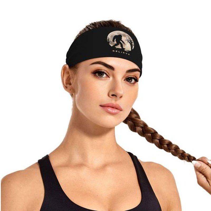 Funny Bigfoot Sasquatch Full Moon Workout Headbands Fashion Sports Sweatbands Yoga Hairbands for Fitness Athletic Non Slip Wicking Headscarf for Men Womens Girls Summer Accessories Elastic Bands