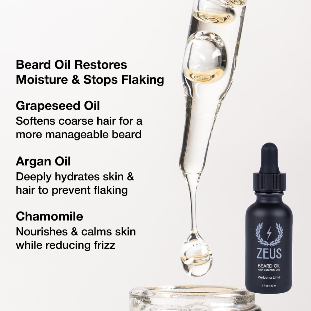 ZEUS Deluxe Beard Care Kit for Men with Natural Beard Oil (Verbena Lime)