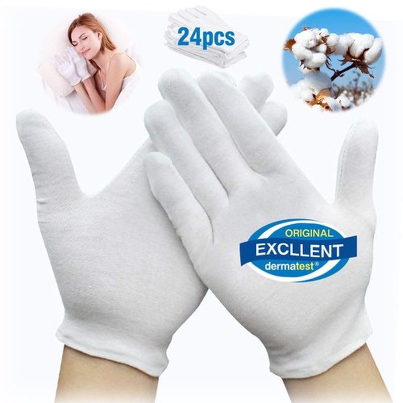 Cotton Gloves - 24pcs Soft White Gloves Moisturizing Eczema Gloves for Dry Hands SPA Inspection (X-Small)
