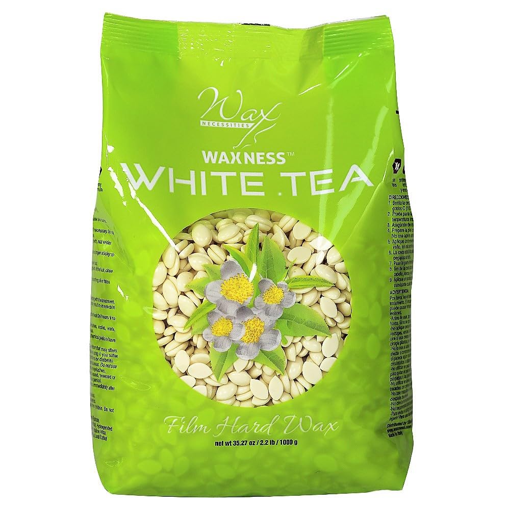 Waxness Film Hard Wax Beads White Tea Cream 2.2 lb (1 kg) Pack of 2 – Stripless Professional Hard Wax for Face & Body, Smooth Application, Suitable for Sensitive Skin – Made in Italy