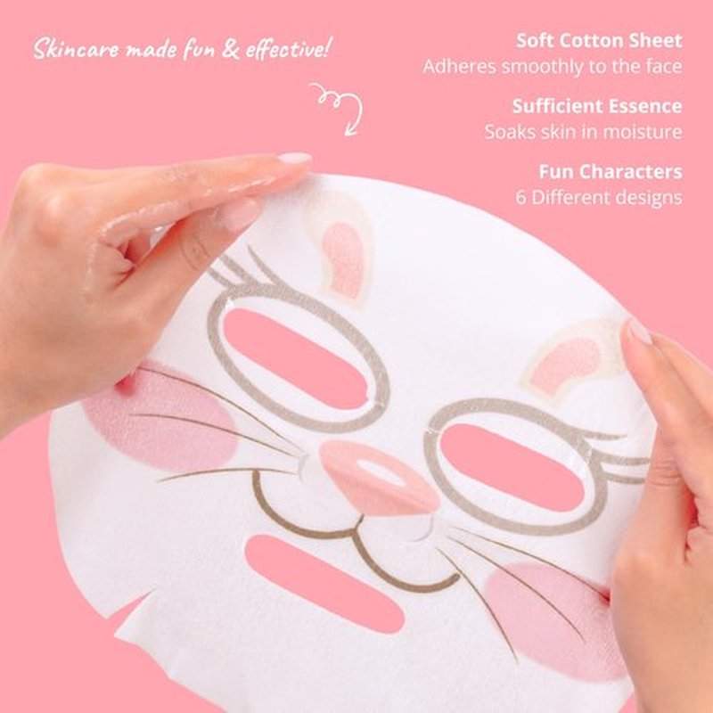 Epielle Rabbit Character Face Masks - Fun Korean Skin Care | 6 Pack for Spa Parties & Gifts