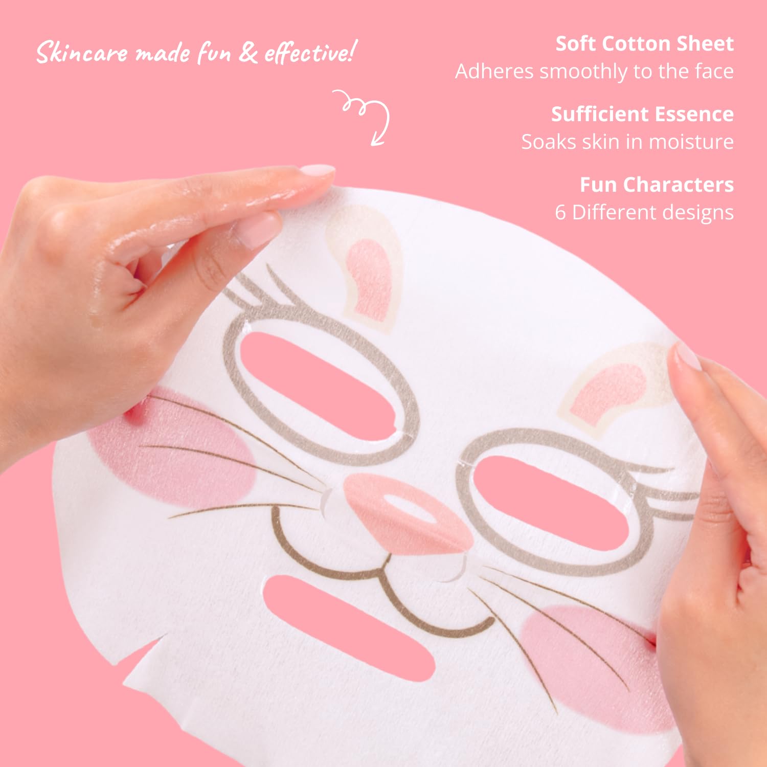 Epielle Character Face Mask Rabbit 6 Pack, Fun & Effective Korean Skin Care, Spa Party Favors, Birthday Gifts for Women, Self Care Gifts