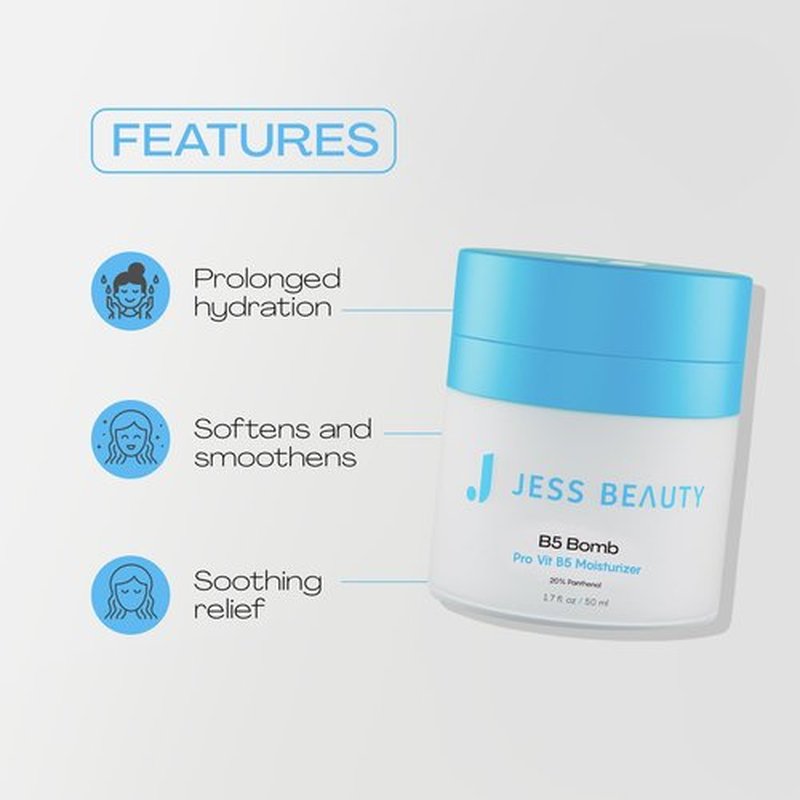 JESS BEAUTY B5 Bomb Pro Vitamin B5 Face Moisturizer - Vegan Hydrating Cream | 50 ml