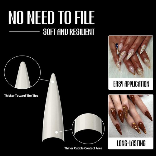 Michelle Stiletto False Nails Tips 504pcs XL Stiletto Press on Nails Pre-shape Fake Gel Nail Tips for Half Cover Nails False Nails with 12 Sizes For Nail Extension Home DIY Nail Salon Gelly Tips