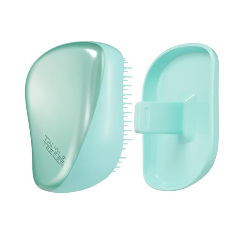 Tangle Teezer | Compact Styler Detangling Hairbrush | Travel-Friendly with Protective Cover | Teal Matte Chrome