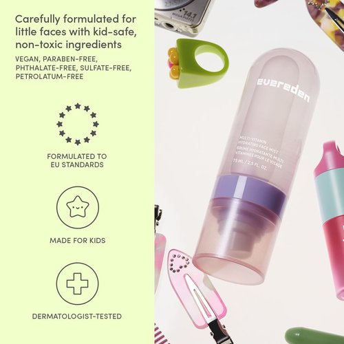 Evereden Kids Multi-Vitamin Hydrating Face Mist | Nourishing Face Spray, Preppy Skincare Essential for Ages 6+ | Clean Formula Safe for Sensitive Skin | Multi-Vitamin Complex, Peach & Mango Juice