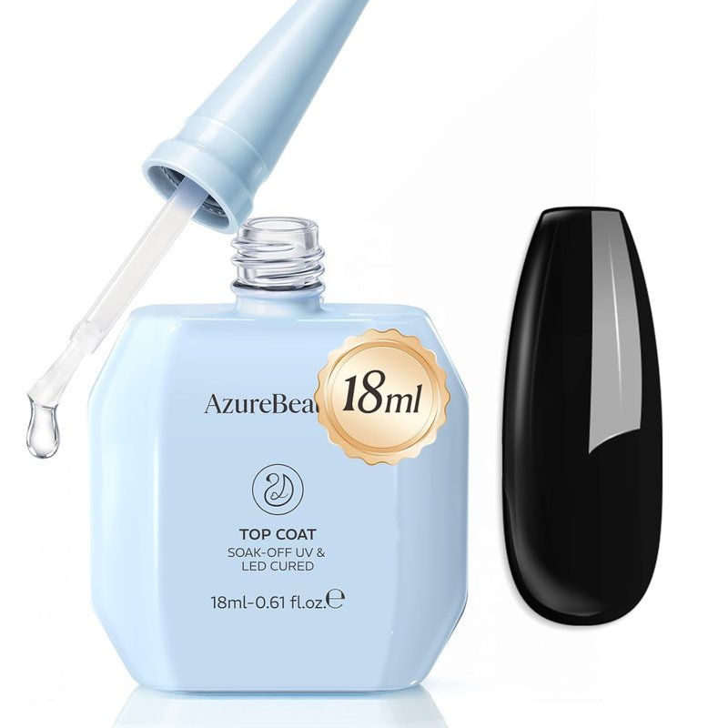 AZUREBEAUTY Gel Top Coat - No Wipe High Gloss Finish | 18ml Clear Long-Lasting Shine for Manicure