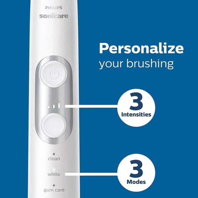 Philips Sonicare Rechargeable Electric Toothbrush - ProtectiveClean 6100 with Pressure Sensor, 3 Modes, Travel Case, White