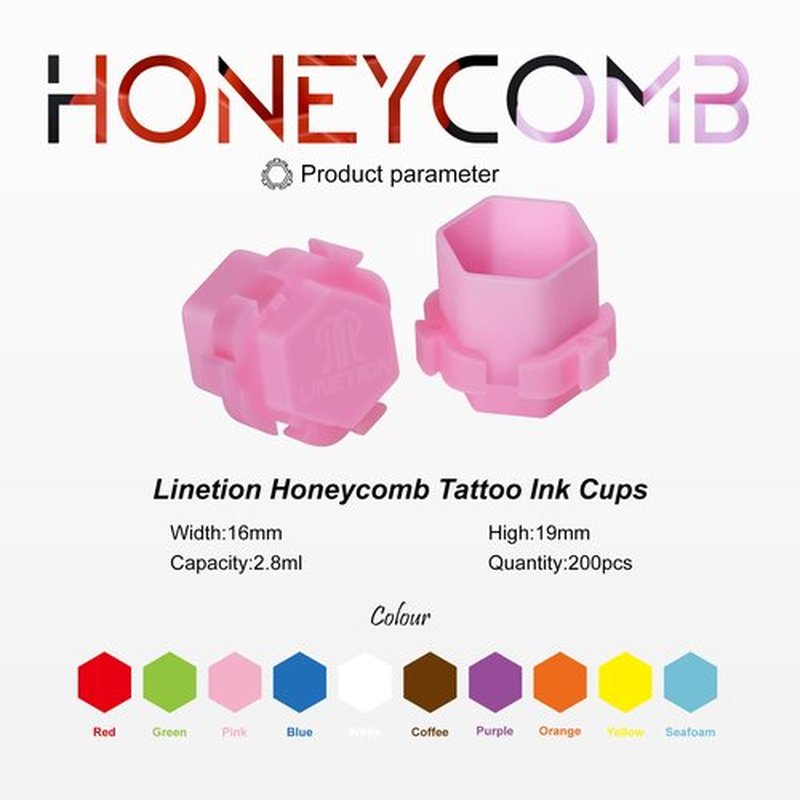 Linetion Tattoo Ink Caps Honeycomb Shape Spliceable Ink Cups for Tattooing Anti-Rollover Spill Eco-Friendly Non Fade Material Large Inner Size 0.63 * 0.75 inch(W*H) 200pcs Pack (Seaform)