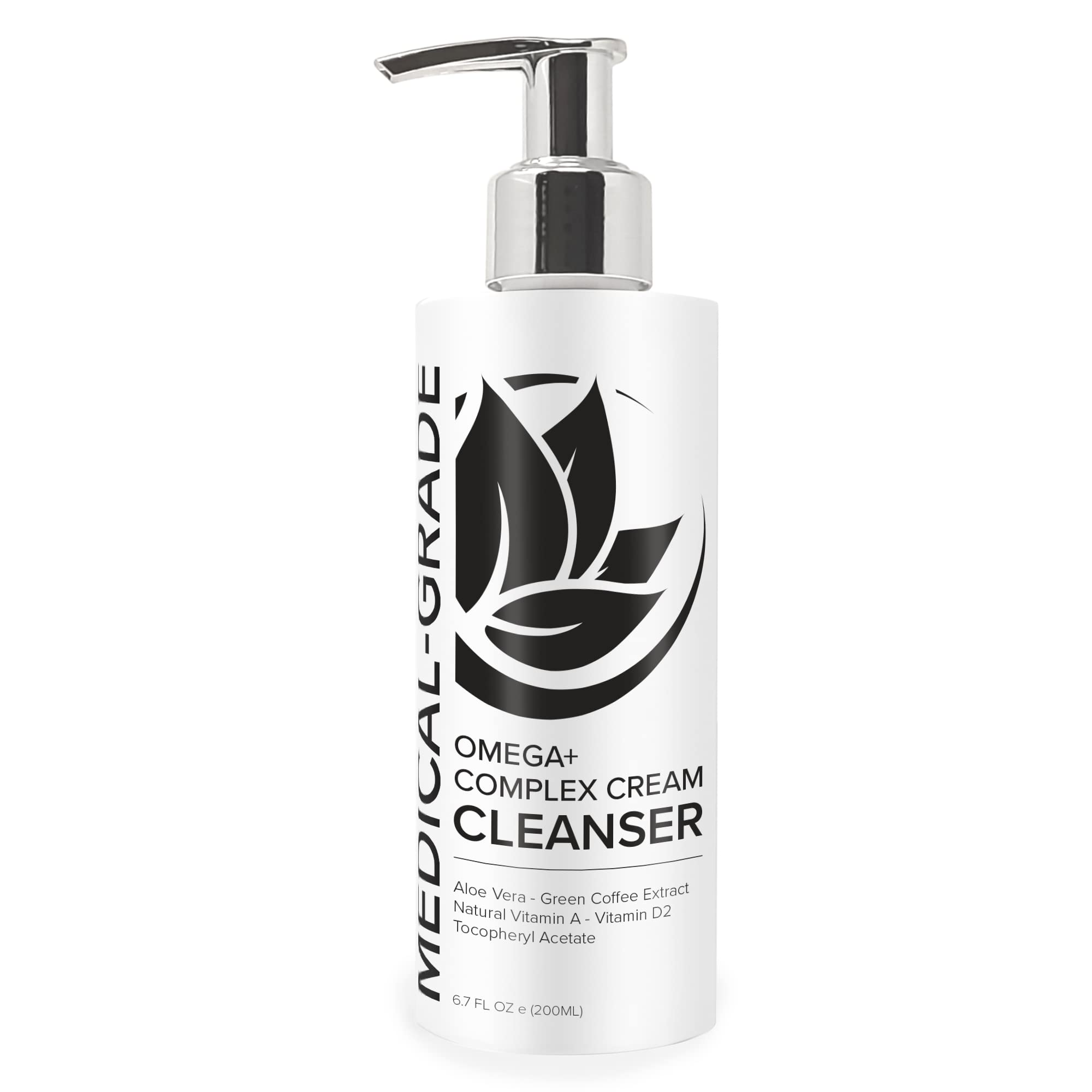 Microderm GLO Omega+ Complex Cream Facial Cleanser, Daily Face Wash & Makeup Remover, All Skin Types, Omega 3 & 6, Retinyl, Green Coffee Extract & Aloe Vera, Paraben-Free & Vegan, 6.7 Fl Oz