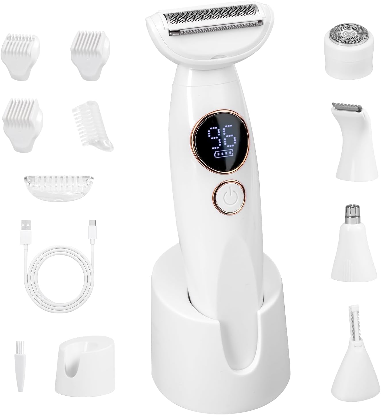 Carehabi 5-in-1 Intimate Shaver for Women, Electric Shaver, IPX7 Waterproof, USB Charging Station, Trimmer for Face, Eyebrows, Body, Bikini Zone