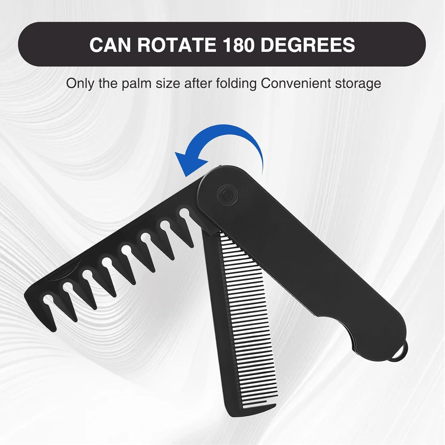 2-in-1 Folding Pocket Comb for Men - Fine Tooth & Wide Tooth Beard Combs - Flip Design Travel Comb for Hair, Mustache & Beard Grooming - Portable Styling Tool (Black)