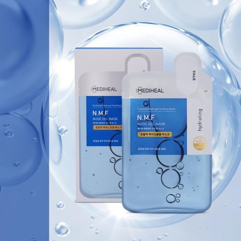 Mediheal NMF Nude Gel Mask - 10 Pack Hydrating Hydrogel Sheets for Moisturizing & Cooling Benefits