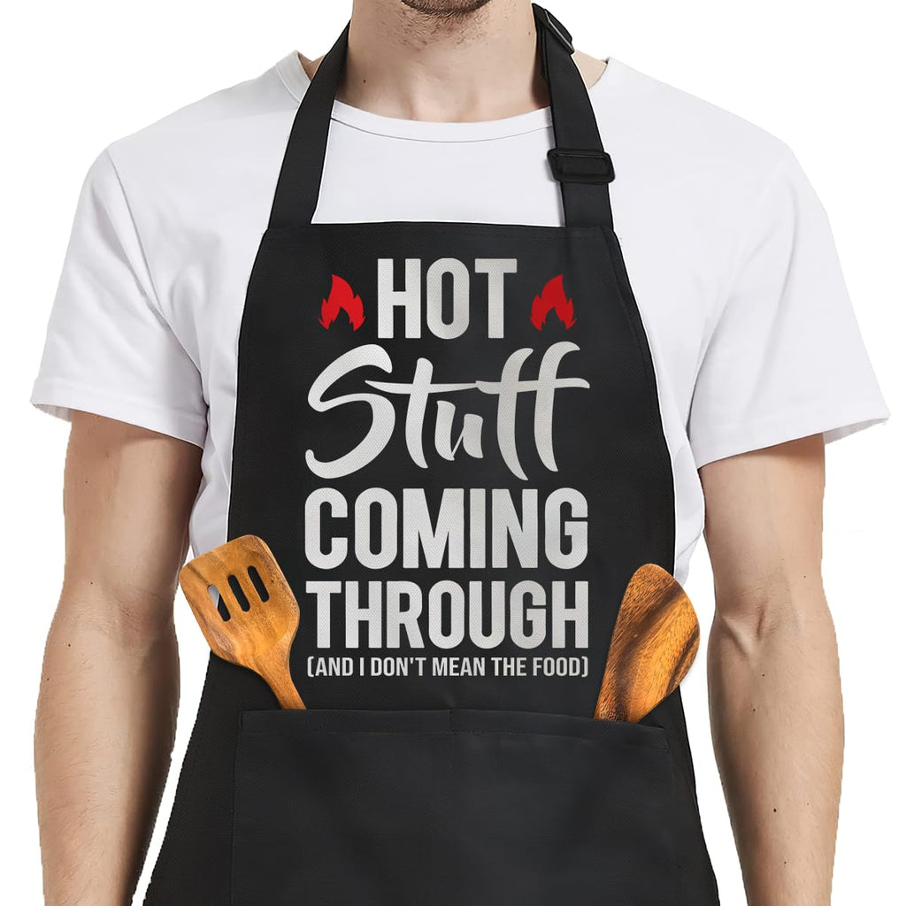SANDJEST Humorous Apron with Pockets Chef BBQ Grilling Cooking Apron Gift for Birthday Christmas Funny Aprons for Men Dad Husband Boyfriend Grandpa
