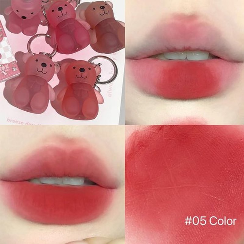Petansy Velvet Matte Liquid Lipstick, 6 Colors Waterproof Long Lasting Lip Gloss Lip Stain, Cute Bear 2 in 1 Key Chain Lip Gloss, Korean Lip Glaze Natural Lip Makeup