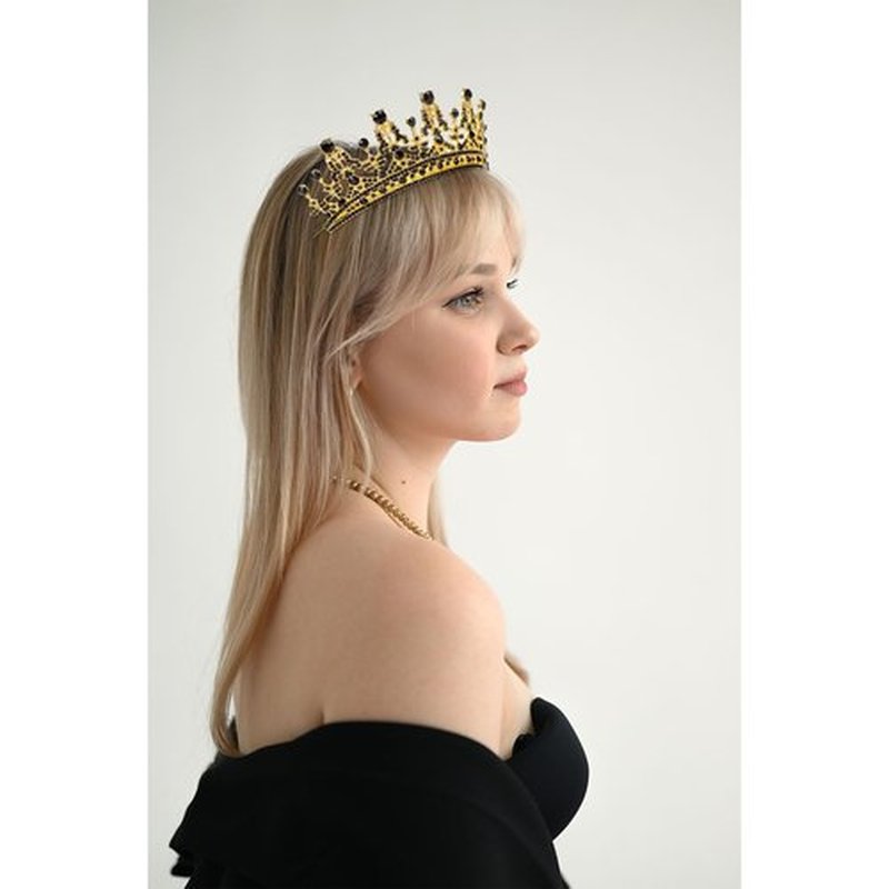 GAFATORY Black Gold Birthday Queen Crown and Sash for Women Birthday Crowns Decorations Tiara and Sash for Women Princess Tiara with Comb Princess Crown Girl Tiara Party for Girls