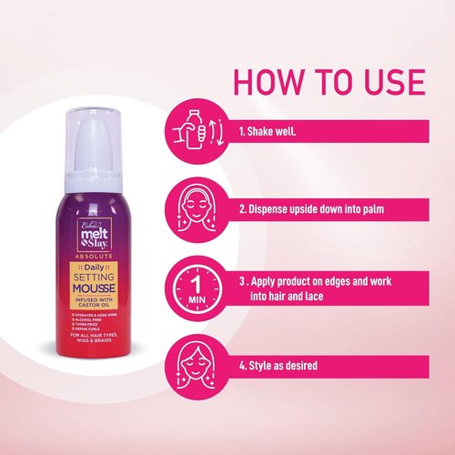 Esha Melt N Slay Daily Setting Hair Mousse - Tame Frizz Flyaways - Style - Long Lasting Hold - Moisturize (12 Fl oz)