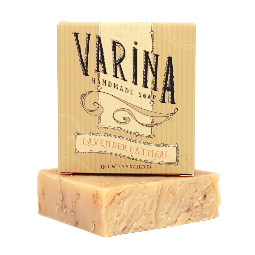 Varina Organic Lavender Oatmeal Bar Soap - Gentle Cleansing for Sensitive Skin, Herbal - 3 Pack