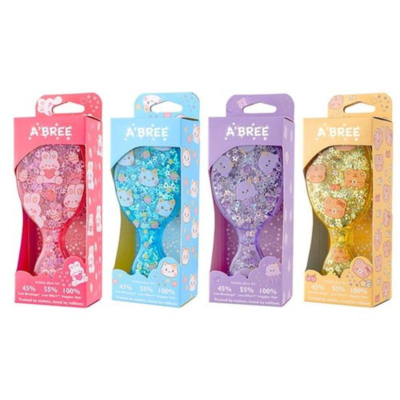 A'BREE Glitter Mini Hair Brush for Girls & Kids – Gentle Detangling Brush for Tangle-Free Hair, Travel-Friendly Size (Blue)