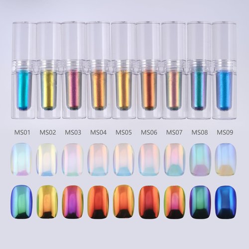 Liquid Aurora Powder Gradient Liquid Nail Powder Chrome Rainbow Mirror Effect Pigment High Gloss Nail Art Glitter Polish Kit Nail Art Accessories 9 Colors