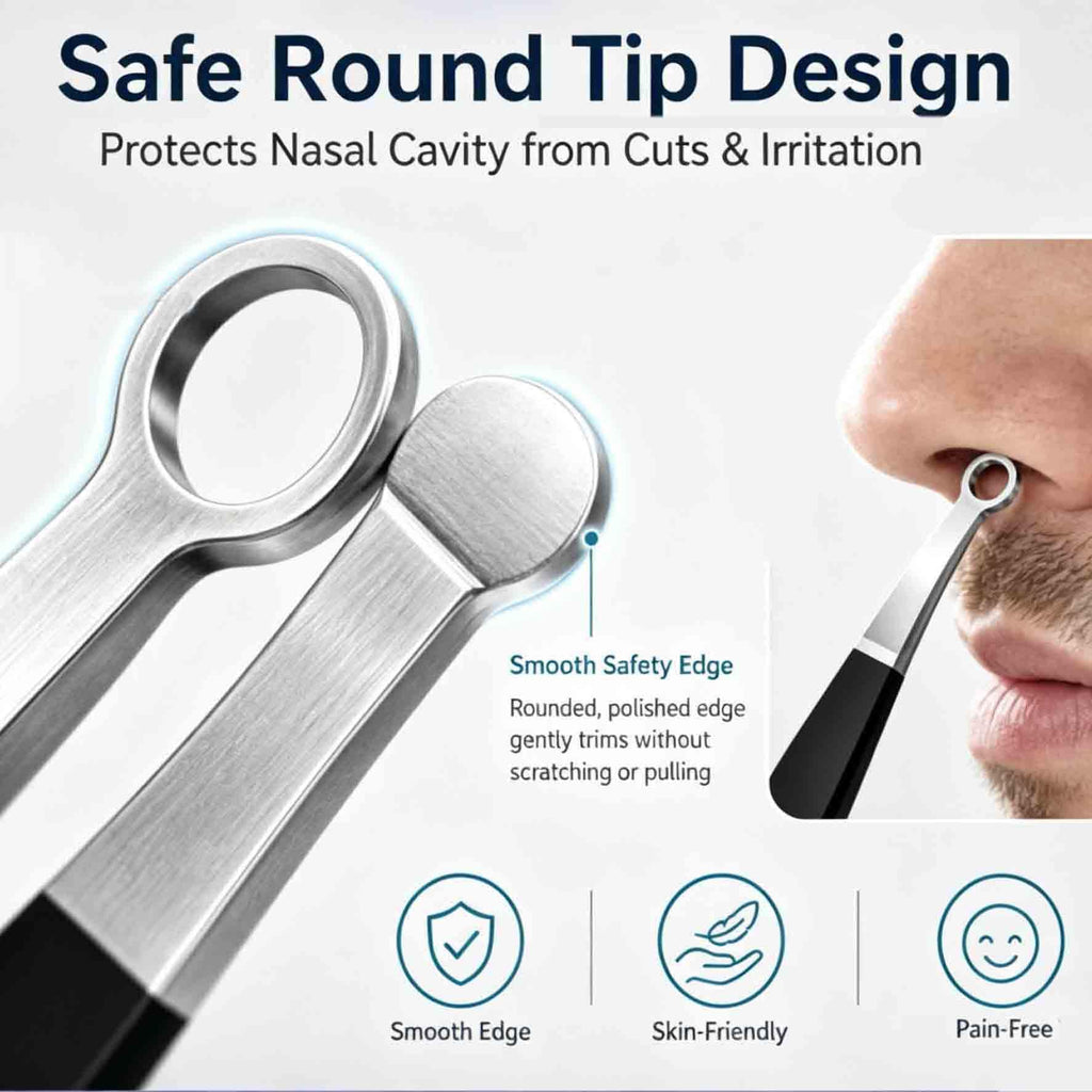 Liangery Manual Nose Hair Trimmer for Men Women- Stainless Steel Precision Blades, Leather Case, Tweezers Style Nasal Cutter, Eyebrow, Ear & Facial Grooming Tool (Tarnish)