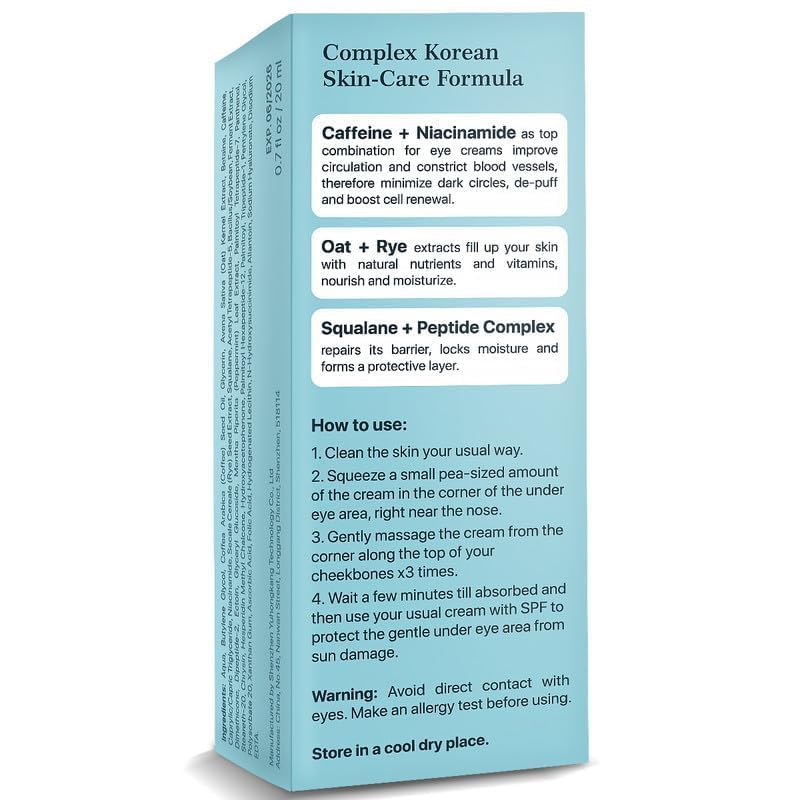 Under Eye Cream for Dark Circles and Puffiness - Caffeine Eye Cream Anti Aging Brightener With Niacinamide, Squalane, Peptide Complex, Korean Skin Care Formula - Massage Zinc Roller - Puffy Eyes