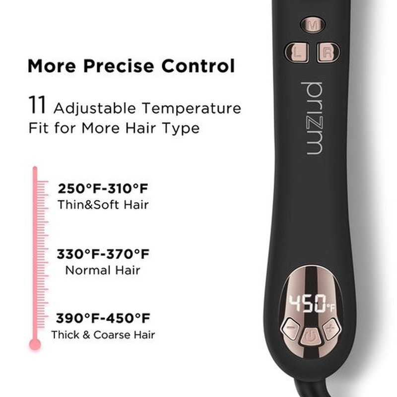 Prizm 1.25inch/32mm Automatic Curling Iron for Big Curler, Rotating Curling Wand Up to 450°F, LCD Display, Auto-Shut Off & Dual Voltage, Negative Ion