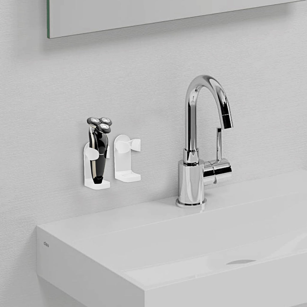 Linkidea 2 Pack Self Adhesive Razor Hanger, Adjustable Shaver Holder Wall Mounted, Shower Organizer Compatible with Braun Series 5, 6 (White)