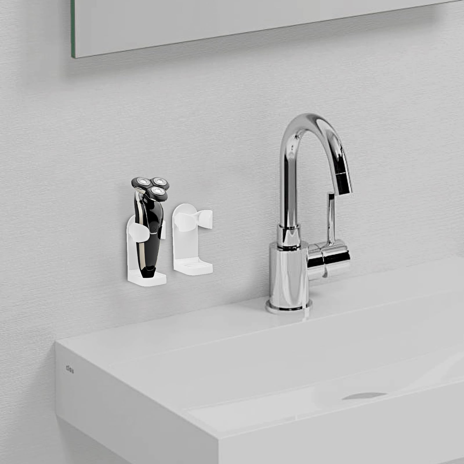 Linkidea 2 Pack Self Adhesive Razor Hanger, Adjustable Shaver Holder Wall Mounted, Shower Organizer Compatible with Braun Series 5, 6 (White)