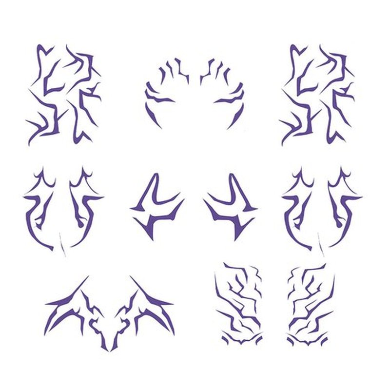 Rumi Tattoos Body Set–10 Purple Pieces per Pack (1 Face, 2 Chest, 2 Upper Arm, 2 Forearm, 1 Waist, 2 Thighs Symmetrical), Temporary Body Tattoos, Waterproof & Skin-Safe (Purple, 1 Pack)
