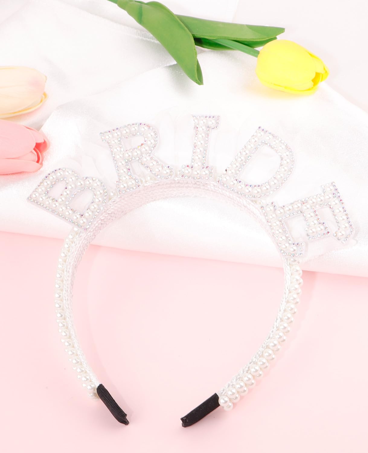 Wecoe White Pearl Bride Headband Bridal Shower Camp Bachelorette Party Decorations Party Favors Engagement Bachelor Party Bridal Headpiece Wedding Hair Accessories Gifts