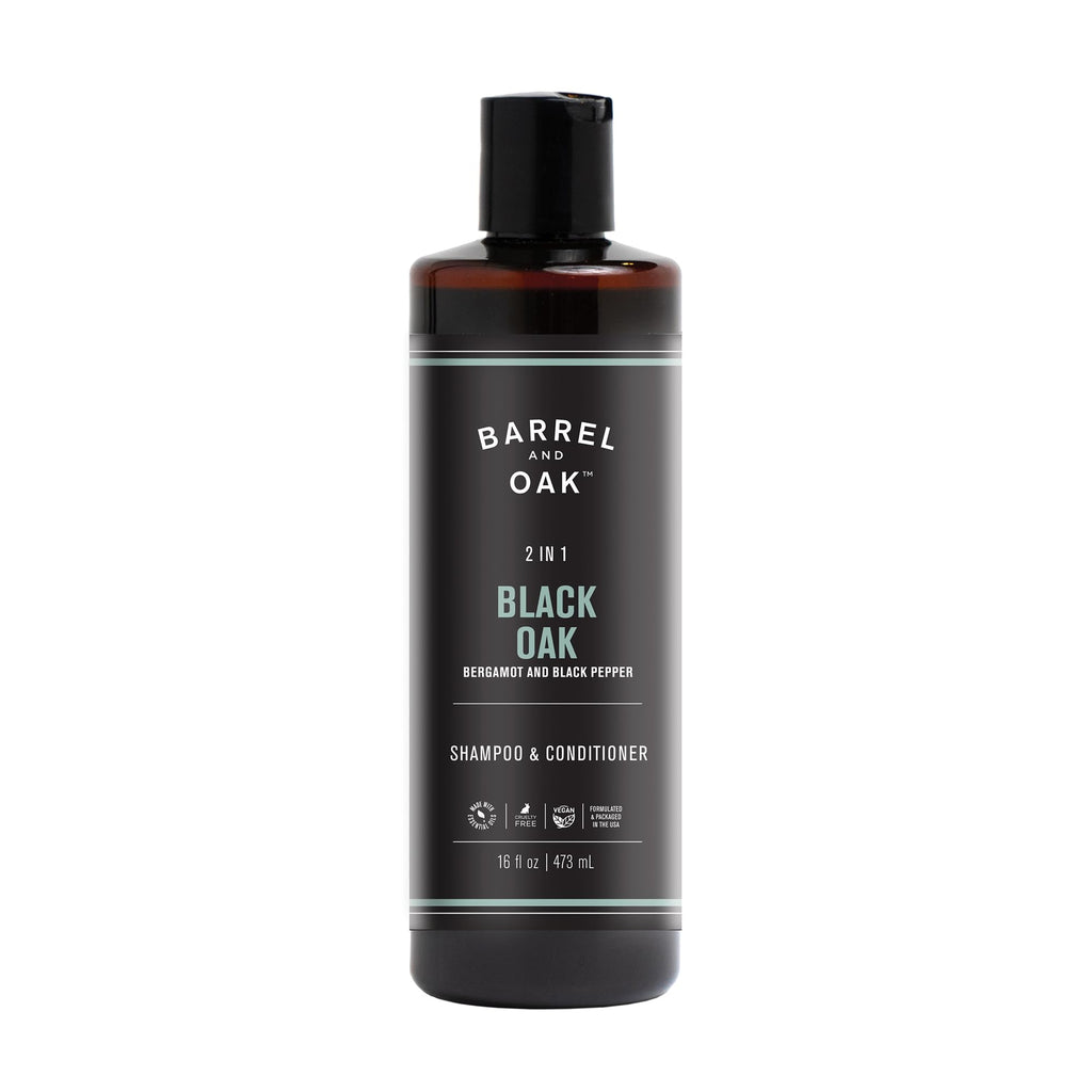 Barrel & Oak 2-in-1 Men's Shampoo and Conditioner, Cleanses Hair & Scalp, Multi-Use Hair Products for Men, Vegan Shampoo and Conditioner, Black Oak, 16 oz