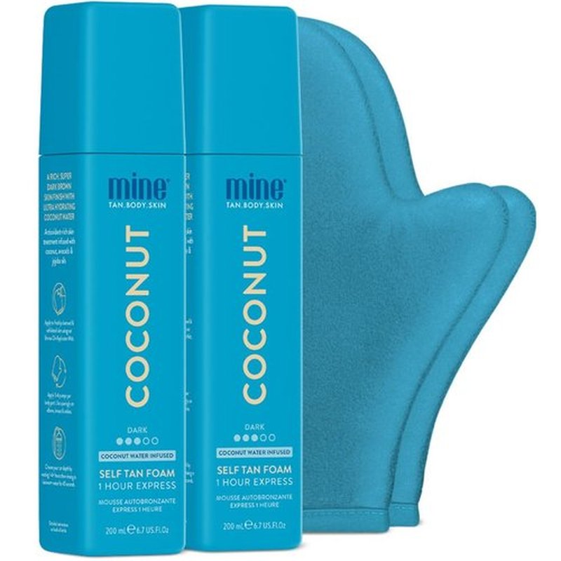 MineTan Coconut Duo Self Tan Bundle - Express 1 Hour Tanning with 2 Coconut Mousses & Accessories