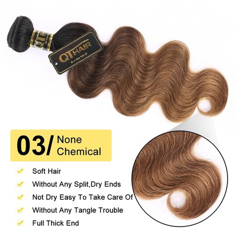 QTHAIR T1B/4/30 Ombre Body Wave Human Hair Weave 18A Brazilian Virgin Hair Bundles Ombre 100% Unprocessed Body Wavy Hair Weft 1 Bundle (18",100g)