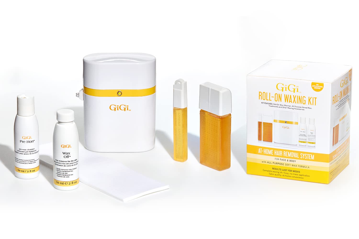Gigi Roll on Waxing Kit – At-Home Hair Removal for Face & Body with All-Purpose Soft Wax Roller for Smooth Skin