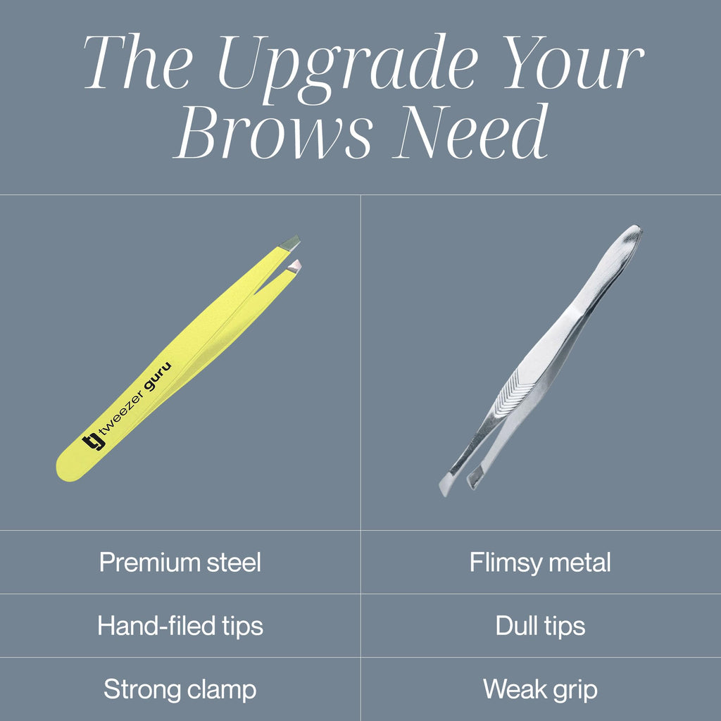 Tweezer Guru Tweezers for Women Facial Hair & Men – Precision Slant-Pointed Eyebrow Tweezer for Ingrown Hair, Blackhead & Splinter Removal (Yellow)