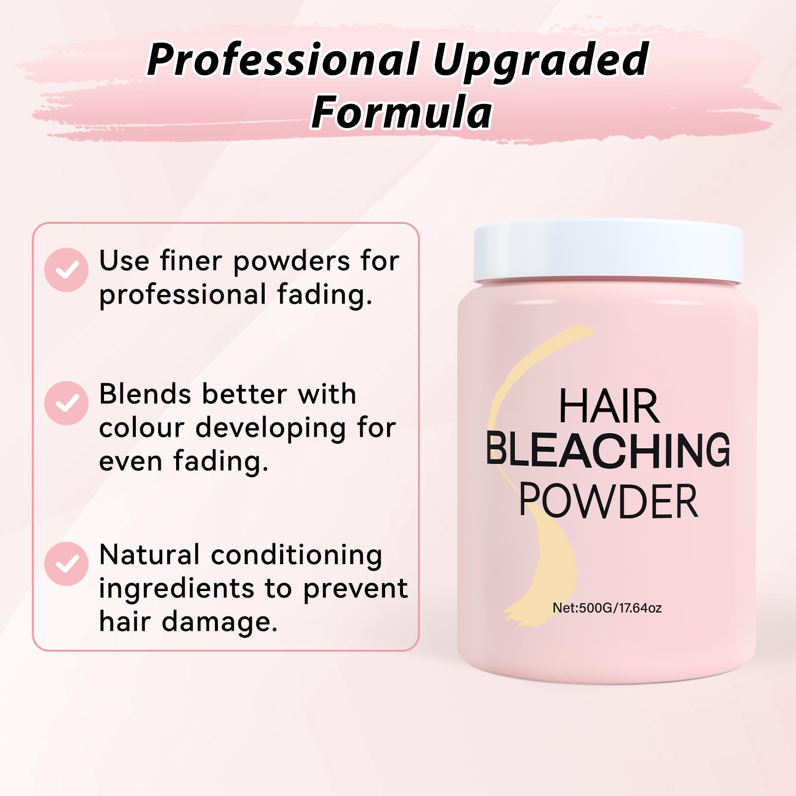 Hair Bleach Powder 500g/17.64 oz, Professional Lightening Bleach for Hair, Strong & Gentle Bleach Powder for Hair, Lift Up to 8 Levels, Perfect for DIY Blonde Highlights & Lightening (500g/17.64 oz)