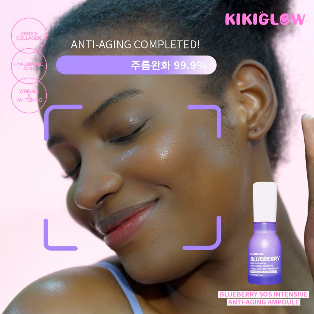 KIKIGLOW Blueberry SOS Intensive Anti-Aging Ampoule 40ml – Korean Firming Facial Ampoule with Vegan Collagen, Hyaluronic Acid, Adenosine, Antioxidant Care, Wrinkle & illuminating
