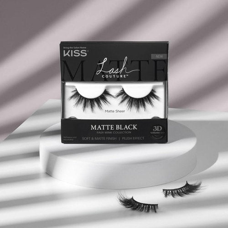 KISS Lash Couture False Eyelashes, Matte Black Faux Mink Collection, 3D Volume Lash, Soft & Matte Finish, Style 'Matte Sheer', 1 Pair Fake Eyelashes (Pack of 2)