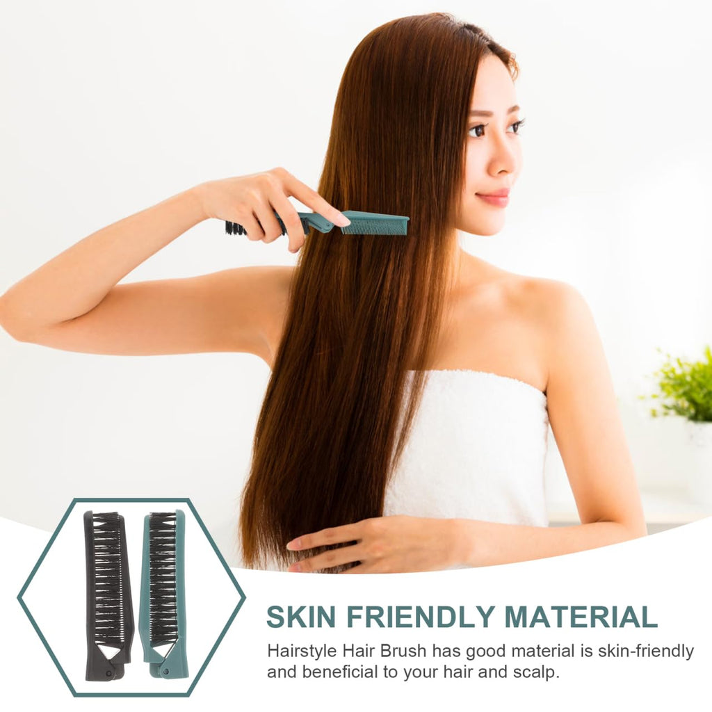MAGICLULU 2Pcs Travel Foldable Brush, Dual Headed Folding Comb Brush with Bristles, Portable Edge Control Beard Grooming Hairbrush for Men Slick Back Women Purse Pocket Gym Hair Styling Tool