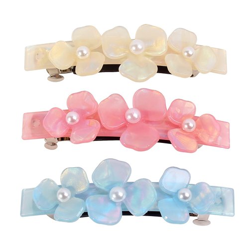 3 Pieces hair barrettes,large barrettes for women,Hair Clips barrettes French Rectangle Snap Hair Barrettes Acrylic Tortoise,Hair Clip for Thick and Medium Hairs,Hair Clips snap… (flower 1)