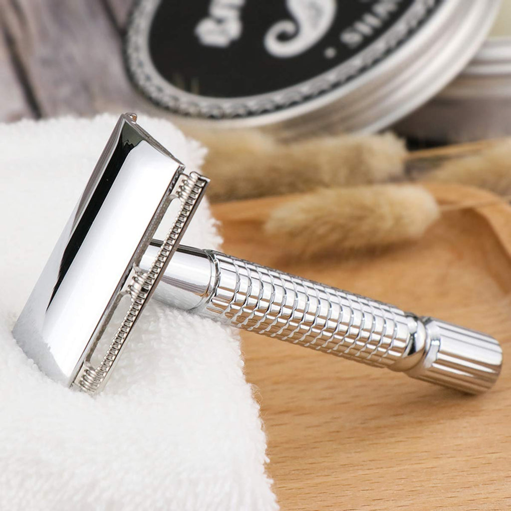 BAILI Classic 3-Piece Double Edge Safety Razor Wet Shaving for Men Women with Platinum Blade and Mirrored Travel Case BD171