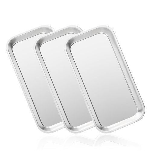 3PCS Stainless Steel Trays for Nail Tools – Rectangular Metal Organizer for Beauty Salon, Makeup, Tattoo, Dental Instruments – 22.5×12×2cm