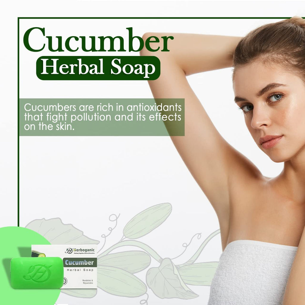 HERBOGANIC Cucumber Herbal Soap | Natural Bar Soap for Face and Body | Moisturizing and Nourishing | Infused with Cucumber | Gentle for Men and Women | 5 Oz