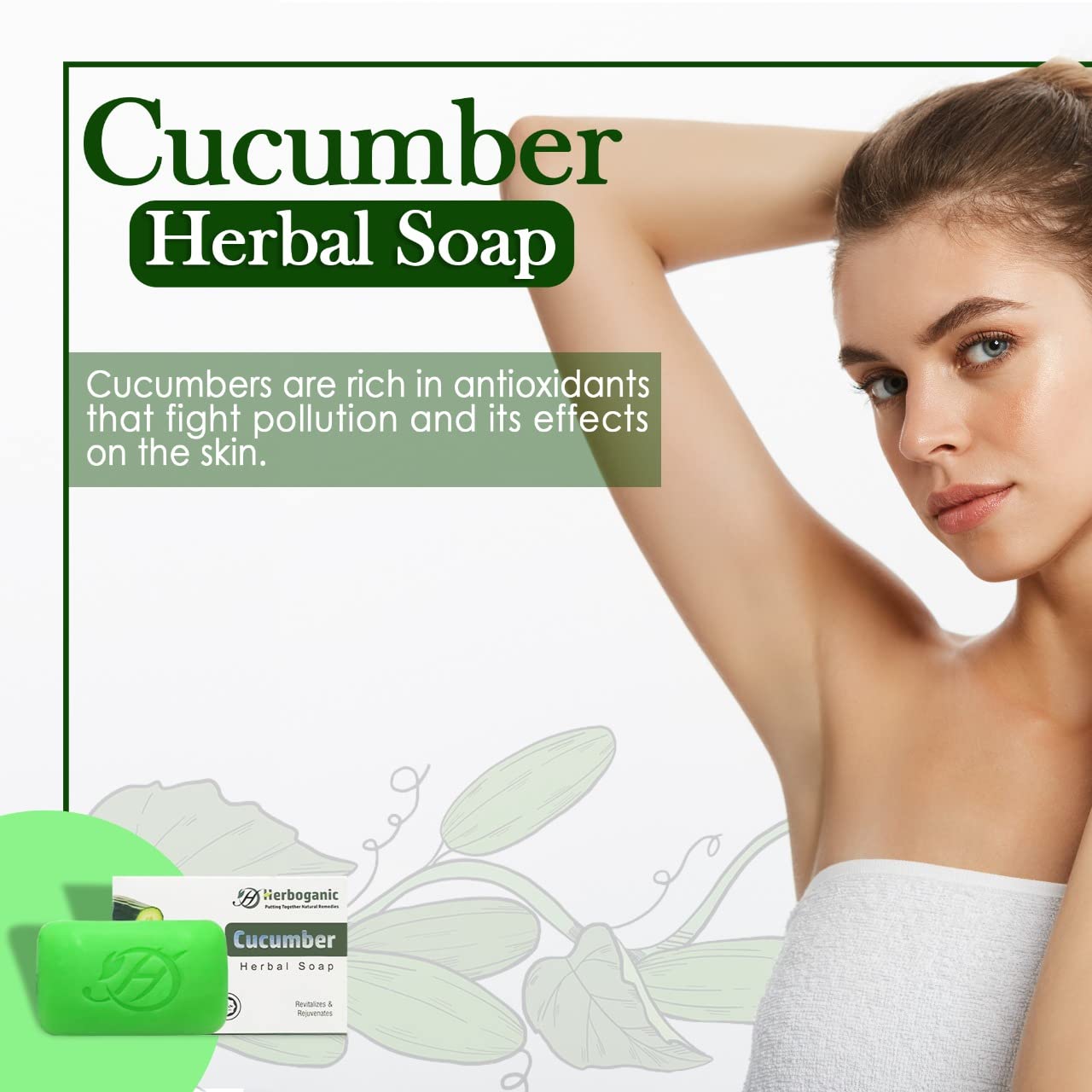 HERBOGANIC Cucumber Herbal Soap | Natural Bar Soap for Face and Body | Moisturizing and Nourishing | Infused with Cucumber | Gentle for Men and Women | 5 Oz