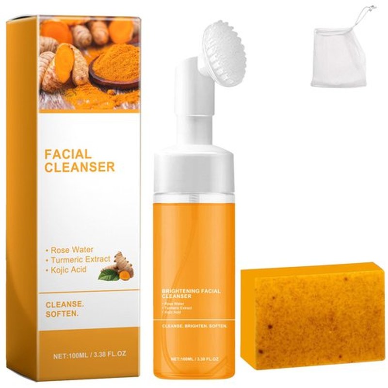 hadaclub Turmeric Wash and Care Two Piece Set, Tuemeric Facial Cleanser & Turmeric Soap Combo, Turmeric Cleansing Mousse,For All Skin Types （1PCS Turmeric Wash+1PCS Turmeric Soap）
