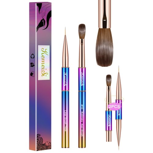 KEMEISI 2PCS Nail Brushes - Oval Shaped Professional Acrylic Design Tools - Kolinsky Nail Art Brushes for Manicure DIY